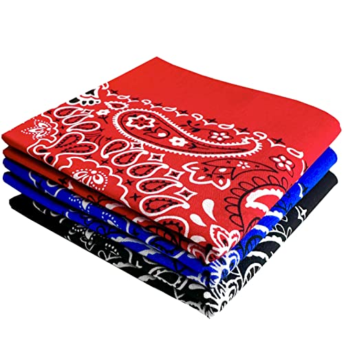 Every-ville Cotton Bandana Handkerchief for Men & Women, 3 Pack - color: Red/Black/Blue