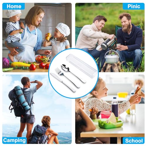 Travel Utensils With Case, Stainless Steel Reusable Portable Utensils Set With Case, Lengnoyp Travel Silverware Set - color: 4 PCS Silver