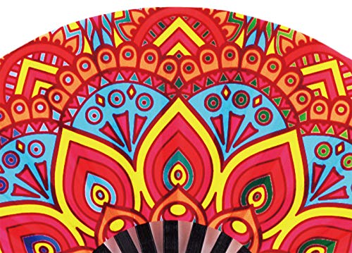 Large Folding Hand Fan Rave Fans, Fantasy Flowers - color: Fantasy Flowers