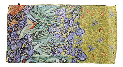 JWSilk Long Charmeuse Silk Scarf Classic Art Print - color: Blue Iris