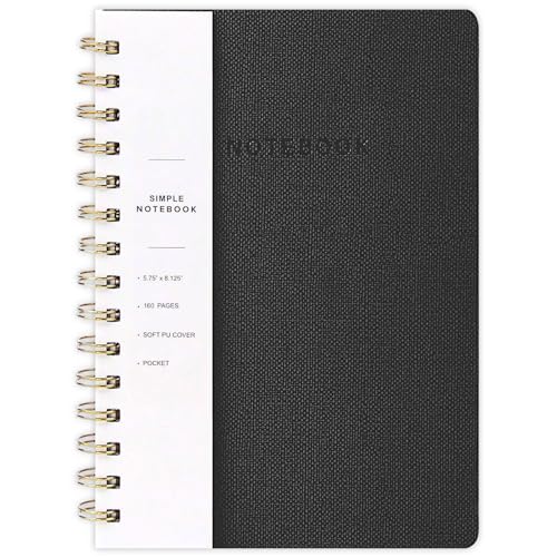 Spiral Notebook-6.10" x 8.19" College Ruled Journal with Inner Pockets and 160 Pages,PU Leather Cover Business Journal, Twin-Wire Binding Notebook Perfect for Office & Home School Supplies - color: 002-Black-1pack, size: A5-160 pages