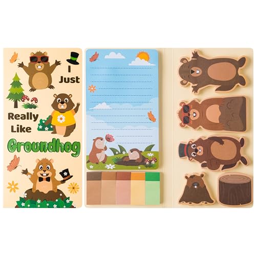 Xqumoi I Just Really Like Groundhog Sticky Notes Set - Cute Animal Self-Stick Note Pads Divider Tabs Bundle Writing Memo Pad Page Marker Back to School Office Supplies Groundhog Day Party Favor Gift - color: 1pack-groundhog