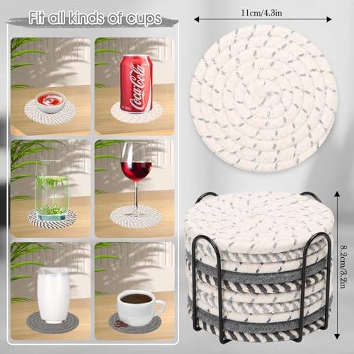 Billbotk 10 Pieces Coasters for Drinks, Absorbent Drink Coasters with Holder, Coffee Table Coaster Set for Home Decor, Apartment Decor Aesthetic, Living Room Essentials, 4.3 Inches - color: Gray 2