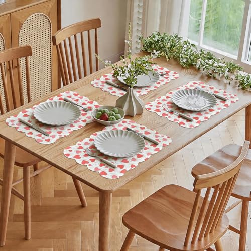 Vinyl Placemats Set of 4-12x17 Inch - Heat Resistant Washable Place Mats Waterproof Non-Slip Wipeable Table Mats for Dining Table Decor, Indoor/Outdoor Plastic Love Mat. - color: Love-1