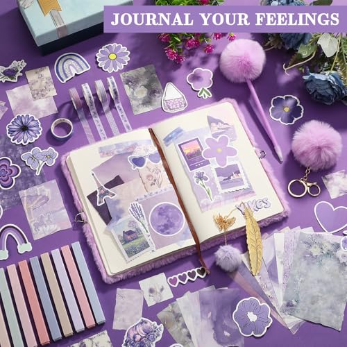Janlaugh DIY Journal Diary with Lock Pack Scrapbook Kit, Purple, Plush - color: Purple, style: Plush