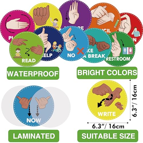 ASL Classroom Hand Signal Cards - 36 Classroom Hand Signal Decor Sign Language Posters for Teachers Students Visual Cues (Retro Groovy)