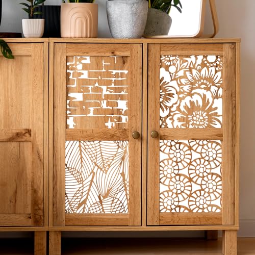 12Pcs Mixed Media Stencils for Crafts, Reusable Stencils for Painting, Wood Grains Flower Texture Templates Geometric Layering Spray Paint Stencils Kit on Wall Canvas Cake Card DIY Art (11×7'') - size: 2.0