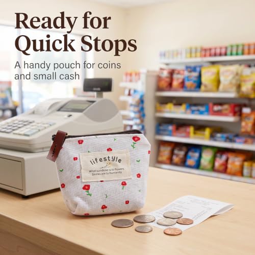 4Pcs Colour Coin Purse, Mini Canvas Change Purse Coin Pouch with Flower Pattern, Portable Purse Holder Girls with Zipper for Cash, Keys Coin, Credit Card, ID Card Wallets and Money Accessories