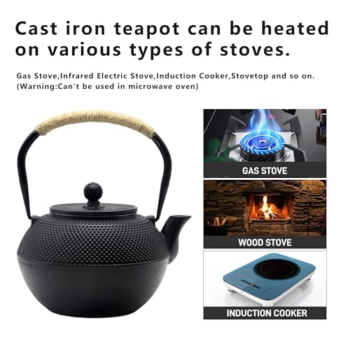 YJX 40.6oz Black Cast Iron Tea Pot Set with Teacups, Japanese Tetsubin - size: 1200 ml with Cups