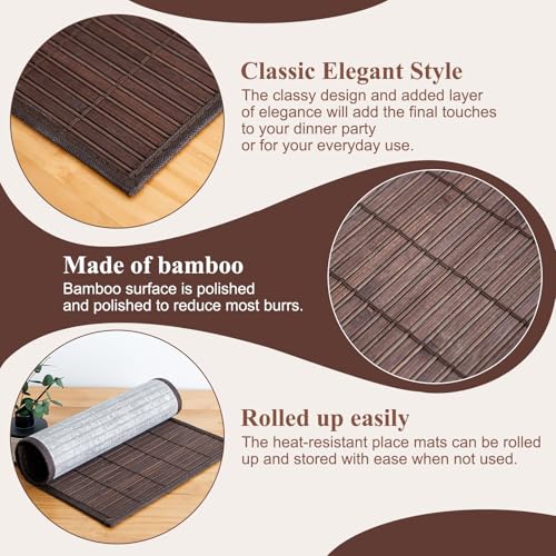 Bamboo Placemats Set of 4 with Fabric Border, Table Mats, Coffee - color: Coffee Color, size: Set of 4
