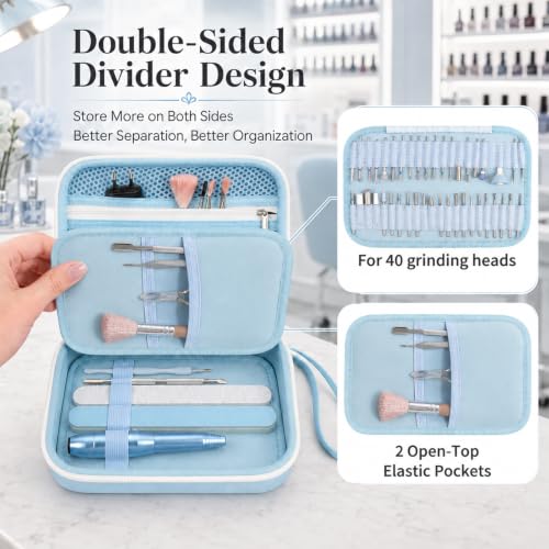 ALKOO 40-Slot Nail Drill Organizer Case with Nail Drill Bit Holder - color: Blue
