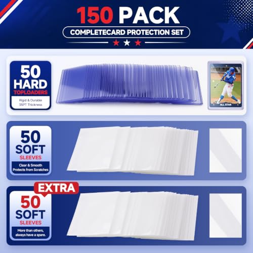 150 Card Protectors, 3"x4" Hard Toploaders & Soft Sleeves for Sports Cards