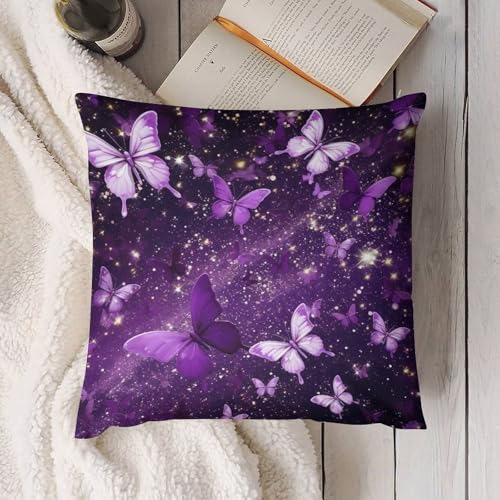 Romantic Dream Butterfly Pillow Covers Purple Butterfly Golden Glitter Home Decor Sofa Bedroom Cushion Outdoor Indoor Decorations 16 "x16 - color: Butterfly-8, size: 16" x 16" (Pack of 2)