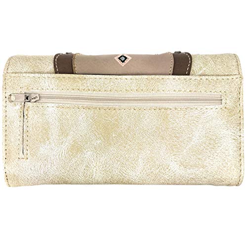 Zelris Turquoise Concho Peacock Feather Women Crossbody Wrist Trifold Wallet - color: Beige