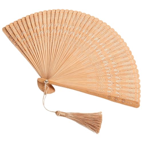 Toyvian Vintage Bamboo Folding Fan, Handheld Foldable Hand Fan for Women, Brown Portable Wood for Summer Cooling Wedding Party Dance Stage Show