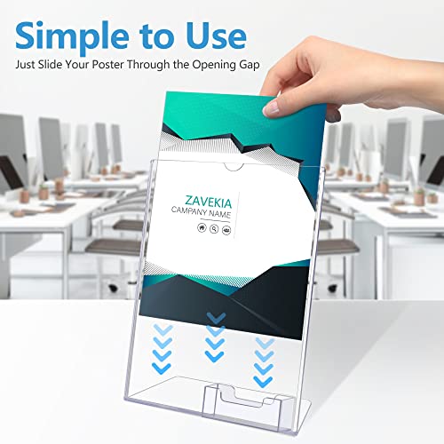 zavekia 8.5 x 11 Acrylic Sign Holder with Business Card Holder, Brochure Display Stand for desktop (8.5 x11 in/2 pack)