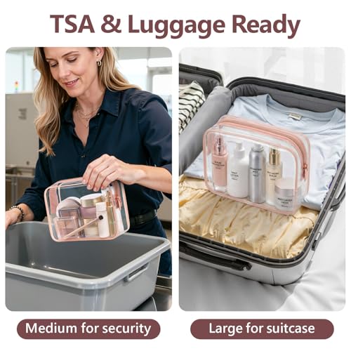 PACKISM Clear Makeup Bag Travel - TSA Approved Toiletry Bag, 2 Rose Pink - color: 2 Active A Rose Pink, size: Mixed Size Series (1 Medium + 1 Large)