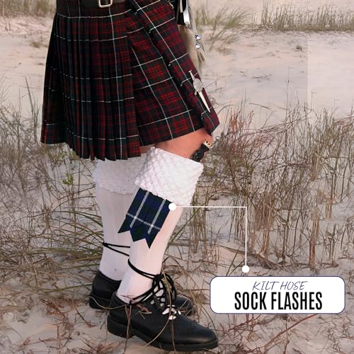 EZE Kilt Flashes for Men with Heavy Buckle Adjusters, Plain & Tartan Kilt Sock Flashes Acrylic Wool - color: Blue Douglas