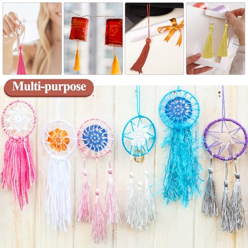 NACHLYNN 120 Pcs Bookmark Tassels Bulk 13cm/5 Inch Silky Handmade Soft Craft Mini Tassels for Jewelry Keychain Making with Loops for Dress Decoration DIY Craft Accessory (Yellow Series) - color: Yellow Series