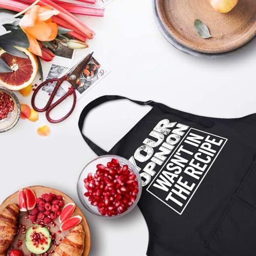 Rosoz Funny BBQ Black Chef Aprons for Men Adjustable Kitchen Cooking Aprons - color: Your Opinion Wasn't in the Recipe