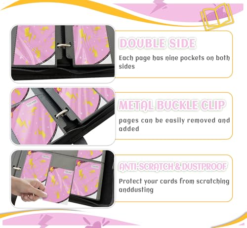 Trading Card Binder 9 Pocket,Card Binder 900 Pockets,Card Book Holder Cards with 50 Removable Sleeves,3-Ring Zip Design MTG/TCG/Sport Collectible Trading Card Albums Gifts for Boys and Girls (Pink) - color: Pink, size: Large