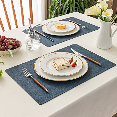 Romanstile Faux Leather Vinyl Placemats Set of 6, Navy Blue - color: Navy Blue