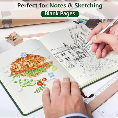 Blank Journal Notebook 5.9"×8.5", Leather Sketchbook,160 Pages Sketch book - color: Green, size: Blank Page