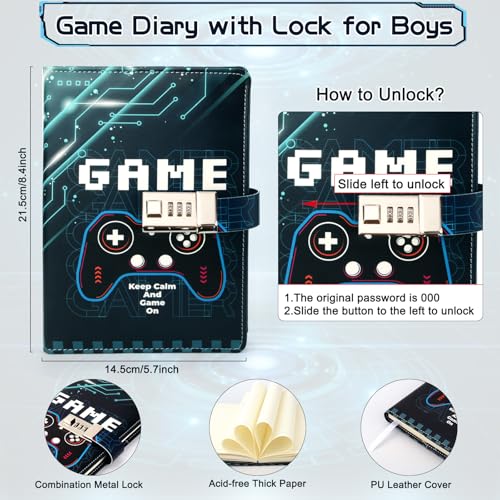 Game Diary with Lock for Boys Ages 8-12, Video Game Journal for Kids Teens
