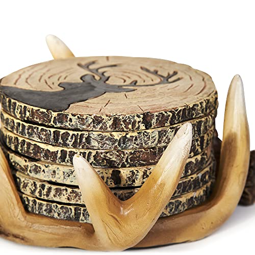 Deer Antlers Coaster Set of 6 – Handcrafted Deer Antler Decor and Man Cave Gifts for Men - 6 Full Size Deer Antlers Coasters for Man Cave Décor - style: Deer Coasters