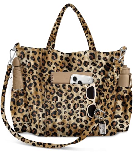 Miss Adola Corduroy Crossbody Tote Bag for Women - color: Classic Leopard Print
