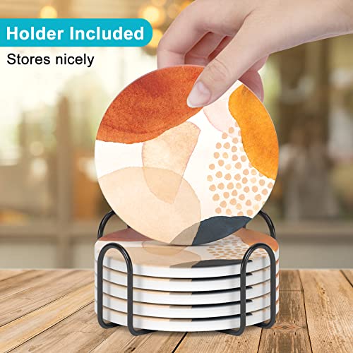 Coasters for Drinks, Set of 6 Cute Absorbent Ceramic Drink Coasters - color: Simple Abstract Art