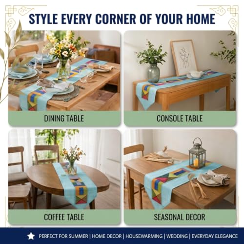 Korean Table Runner, 100% Ramie Bojagi Patchwork, Sky Blue, 79 x 12 Inch - color: Sky Blue