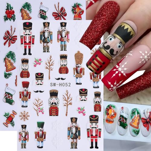 Christmas Nail Art Stickers Decals 16PCS 3D Self-Adhesive New Year Sticker for Nail Art Santa Claus Tree Elk Snowman Gonks Red Designs DIY Xmas Winter Decor Nail Art Supplies for Women - style: Christmas
