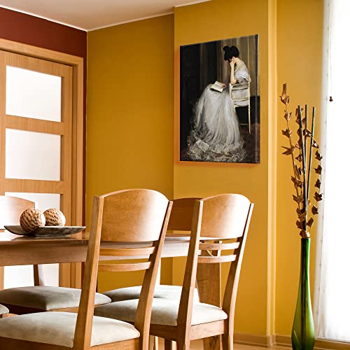 uoyien Vintage French Canvas Wall Art Famous Artwork Woman Reading Portrait Oil Painting Dark Academia Aesthetic Print 19th Century Antique Poster Retro Gallery Home Decor 12x16in Wrapped Canvas - color: Off-white, size: 12x16in Wood Framed