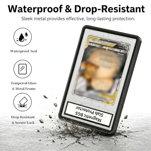 Magnetic BGS Slab Protector with Foldable Kickstand - UV Protection Tempered Glass & Aluminum Metal Bumper for 35PT Beckett Graded Cards, 9-Point Secure Lock Display Guard & Clear View (Black) - color: Black, size: BGS Card Case
