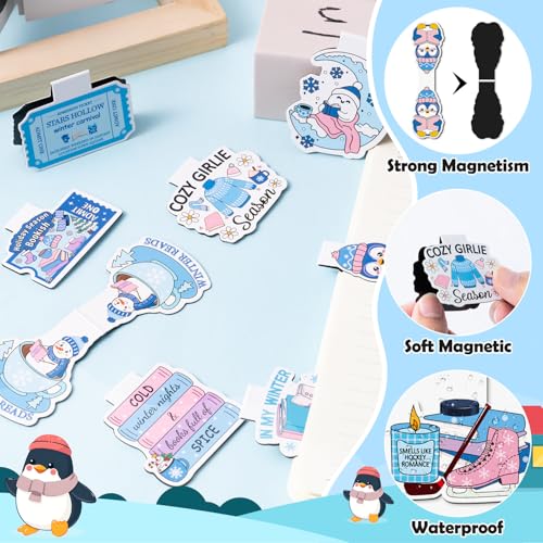 10Pcs Winter Magnetic Bookmarks - Cozy Winter Reader Bookmarks for Reading, Romance Blue Book Mark Clips Page Markers for Reading Club Book Lover Students Teachers Friends Holiday Season Bookish Gifts - style: Cozy Winter