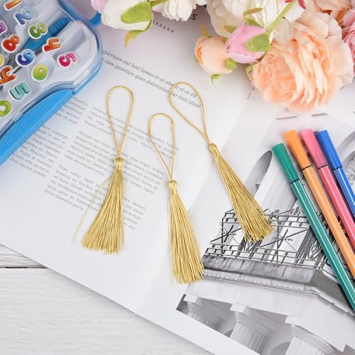 100 Pcs Bookmark Tassels Bulk Champagne Gold Soft Craft Silky Handmade Mini Tassels for Jewelry Making with Loops for DIY Craft Accessory Dress Decoration - color: Champagne Gold