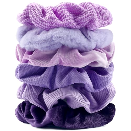 Scrunchies for Women Girls 6Pcs Purple Velvet Scrunchies for Thick Hair Ultra Textured Soft Corduroy Scrunchy Hair Ties Lavender Elastic Hair Bands Ponytail Holders Bulk Cute Hair Accessories - color: C-Purple 6PCS
