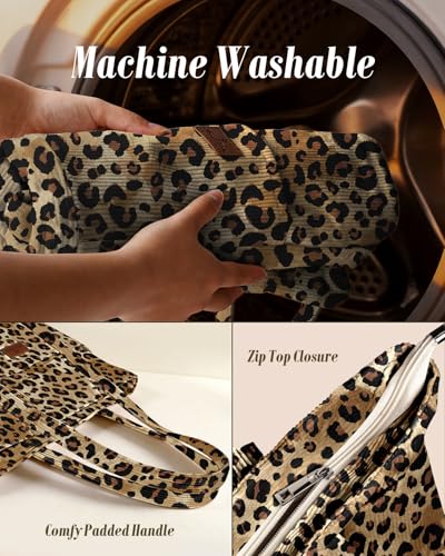 Miss Adola Large Aesthetic Corduroy Tote Bag for Women - color: Leopard, size: Medium