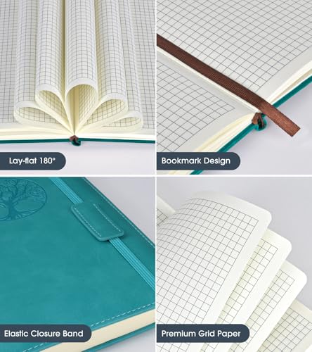 Biuwory A5 Hardcover Graph Paper Notebook, Grid Leather Journal for Writing - color: Blue, size: Squared-140 Pages (5.7"×8.3")