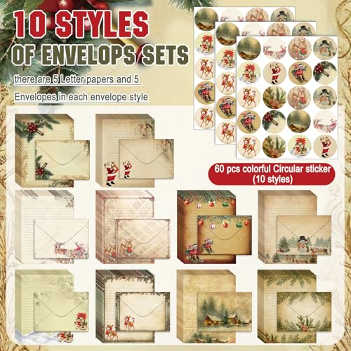 Stationery Paper and Envelopes Set, Christmas Vintage, 5.5 x 8.25 Inch - size: 5.5 x 8.25 Inch, style: Christmas Vintage
