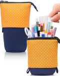 Sooez Standing Pencil Case, Cute Stand up Pencil Pouch, Telescopic Pen Bag - color: Orange
