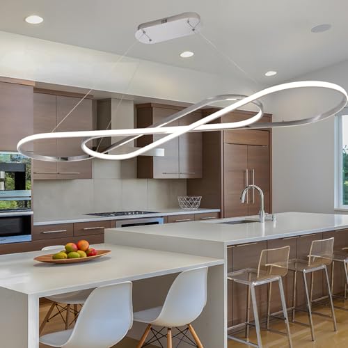 59.06in Led Chandelier Large Modern Led Pendant Light Fixture Dimmable with Remote Controller Electroplated Chrome - color: Electroplated Chrome, size: 59.06in