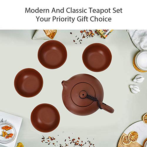 Queena Yixing Purple Clay Tea Set, Kung Fu Teapot with 4 Cups & Travel Bag