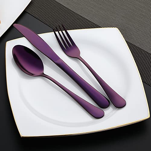DEVICO Portable Utensils, Travel Camping Cutlery Set, 8-Piece including Knife Fork Spoon Chopsticks Cleaning Brush Straws Portable Case, Stainless Steel Flatware set (Purple) - color: Purple