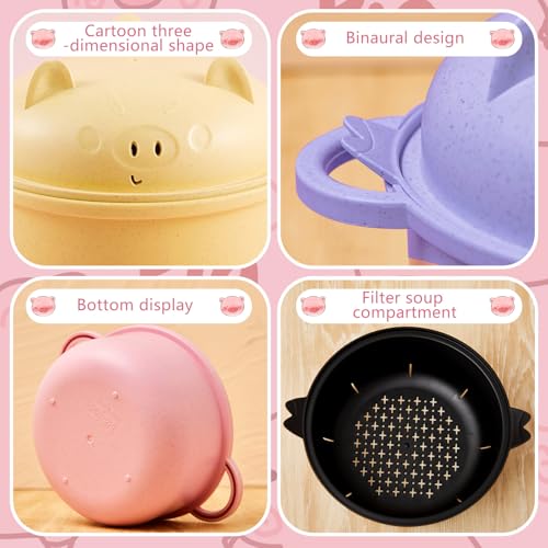 4 Sets Large 45oz Cute Pig Ramen Bowl Set Microwavable Multicolor - color: Multicolor