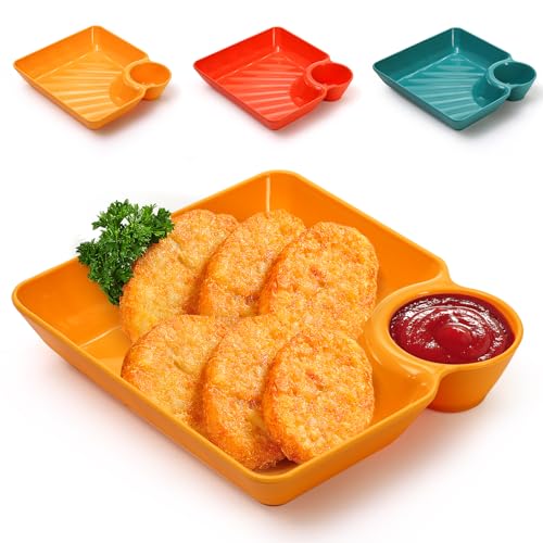 Lawei 12pcs Chip Dip Serving Platter Set, Plastic Dumpling Plates with Sauce Compartment, Square Serving Dish Sushi Plates, Small Dip Tray for Appetizer, Taco Salsa, Fruit, Charcuterie (Pack of 3) - size: Multi-color (Pack of 3)