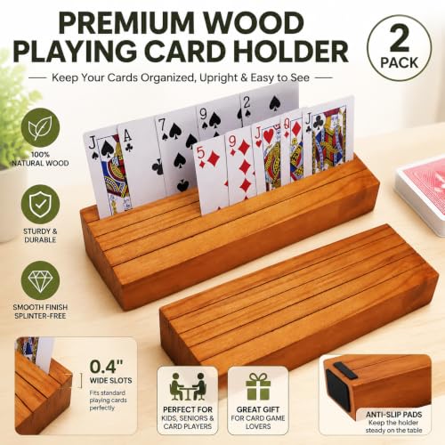 Card Holders for Playing Cards Deck Holder Stand Wooden Card Holder for Kids Canasta Holder for Adults Seniors Crowns Uno Poker Games Set of 2(Orange) - color: Orange