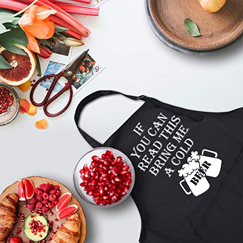 Rosoz Funny BBQ Black Chef Aprons for Men，if You Can Read This Adjustable Kitchen Cooking Aprons with Pocket Waterproof Oil Proof Father’s Day/Birthday - color: If You Can Read This