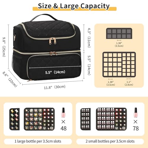 CUBETASTIC Nail Polish Organizer & Storage Bag for 48 Bottles & Full-Size Lamp, Double-Layer Travel Case Box for Nail Supplies, Manicure Kit & Pedicure Tools (Black, 48 Slots) - color: Black, size: 48 Slots